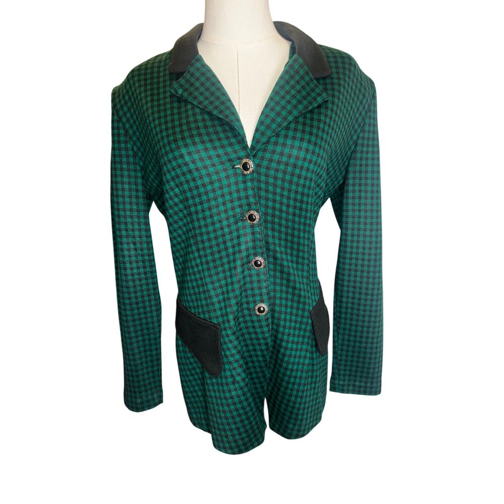 Vintage Avenue of the Stars Green Black Gingham Button Jacket Blazer M